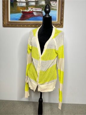 Roxy Striped Open-Knit Cardigan in Cream & Yellow